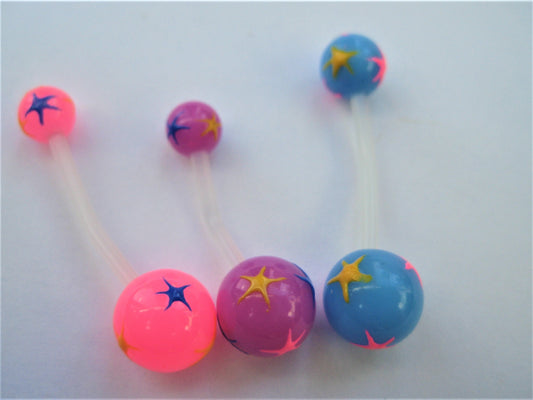 Star Splatter Bioflex Belly Bar soft and comfy 6mm to pregnancy cut to size