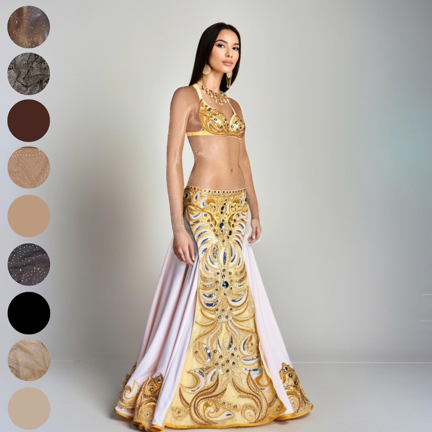 Under bust with sleeves Belly Dance Body Stocking Costume Arms Back Midriff Cover Power Mesh Skin Tones Size XS - XXL Popular Shades