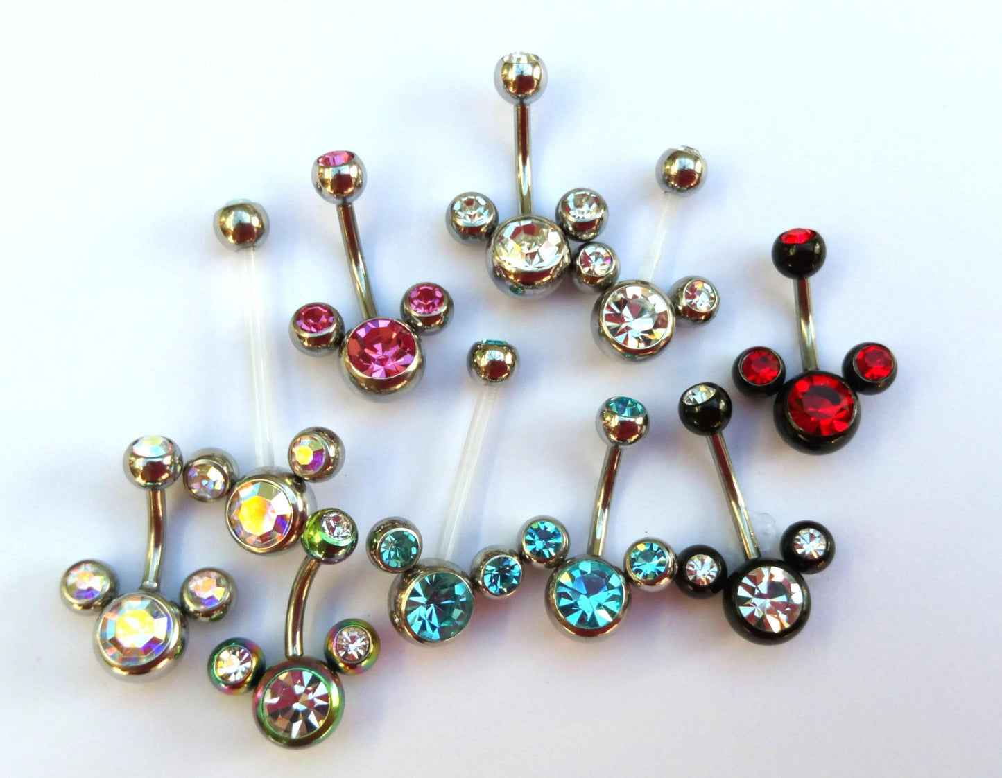 Three Crystal Belly Bar: Bioflex or Steel