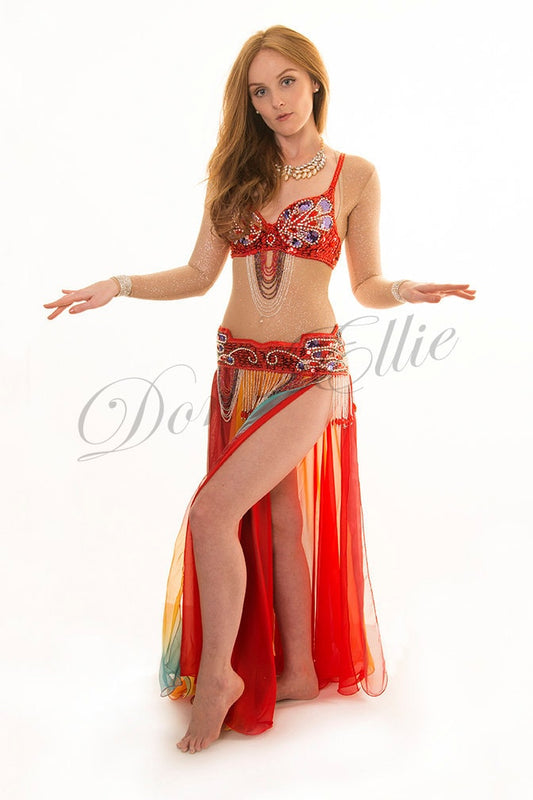 Under Bust SLEEVED Belly Dance GOLD SPARKLY Stretch Mesh Glitter Body Stocking with Hold Control